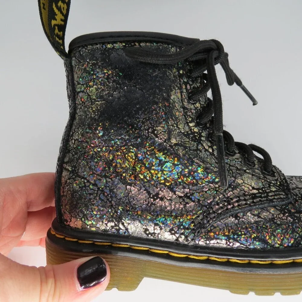 DR MARTENS Toddler Black Disco Crinkle 1460T Lace-Up Combat Boots Kid's Size 7